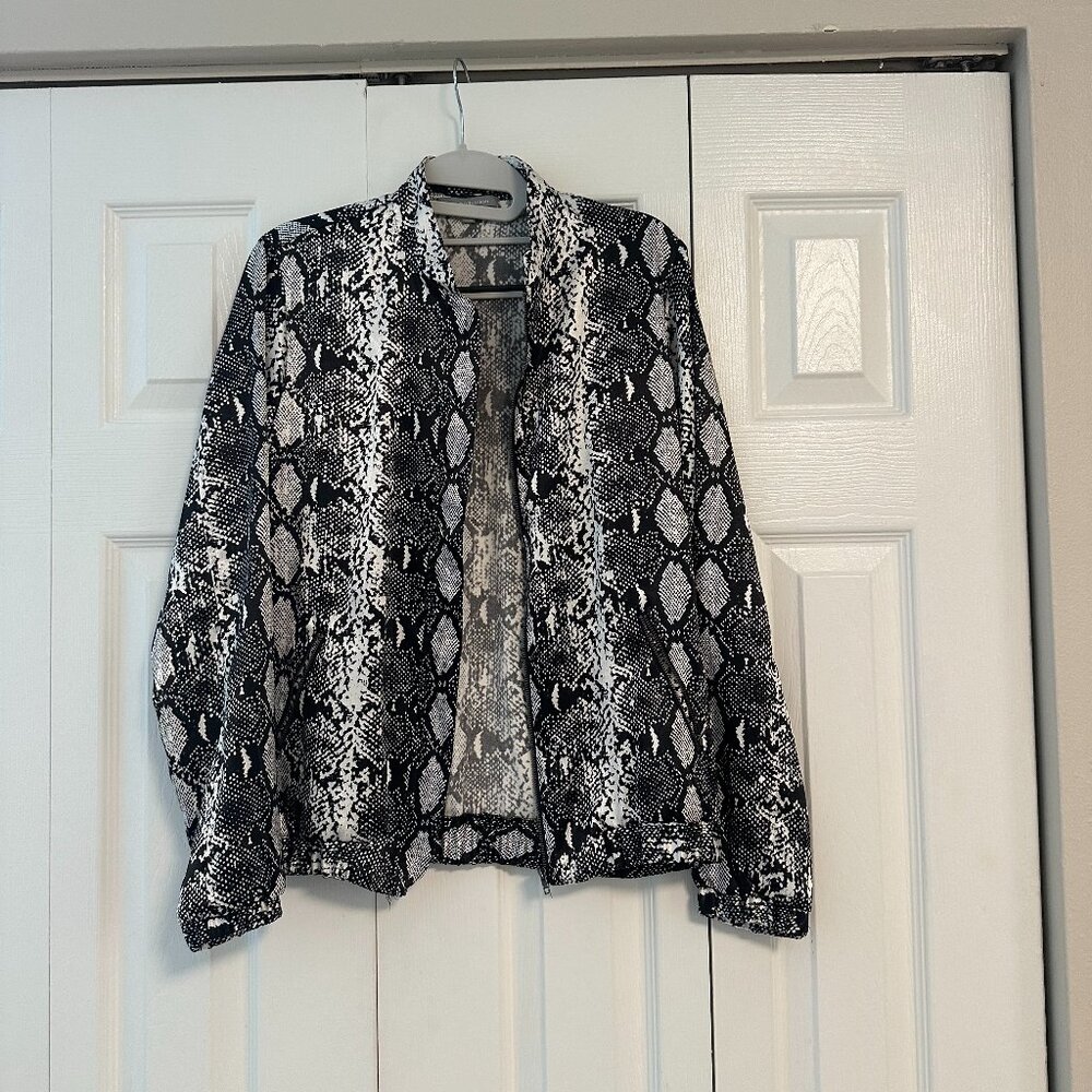 NY Collection collection Sequin Snakeskin Print Bomber Jacket